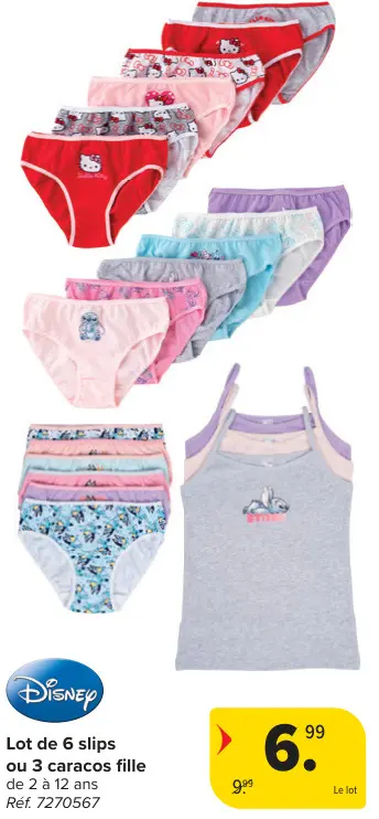 Offre: Lot de 6 slips ou 3 caracos fille