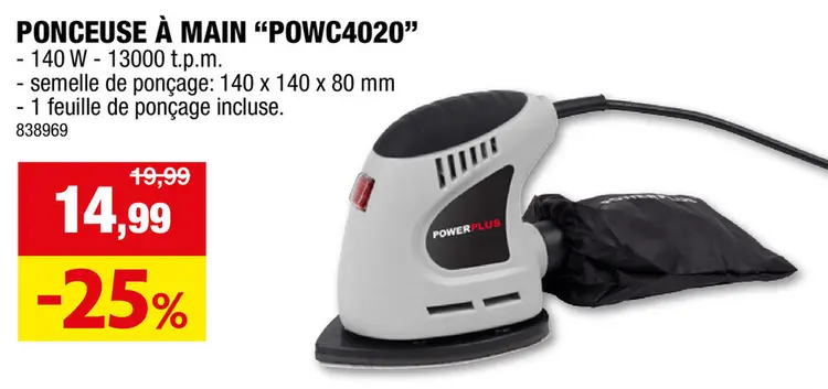 Offre: Powerplus EG POWC4020 ponceuse à  main 130W