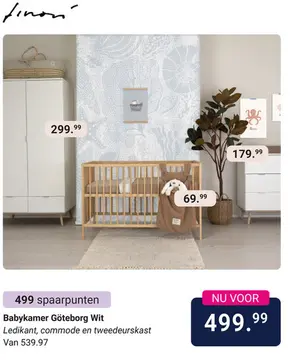 Aanbieding: Babykamer Finori Göteborg Wit/Naturel 2-deurskast