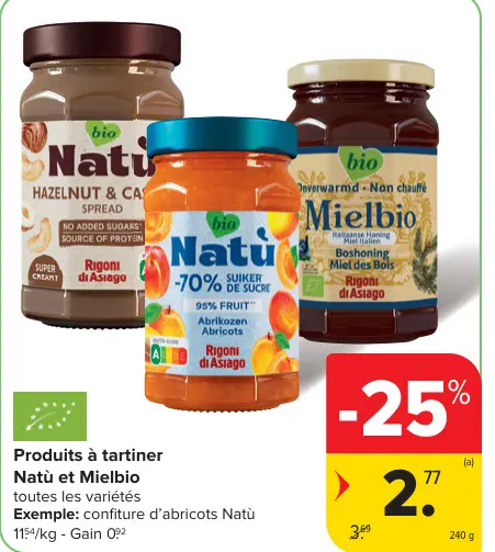 Offre: Produits a tartiner Natu et Mielbio