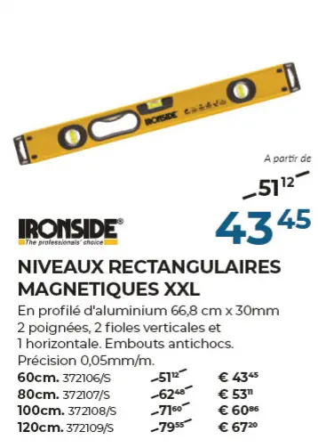 Offre: Niveaux rectangulaires magnetiques xxl