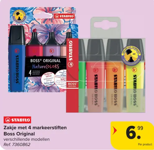 Promotie: Zakje met 4 markeerstiften Boss Original