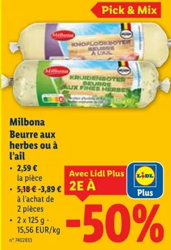 Offre: Milbona Beurre aux herbes ou à l'ail
