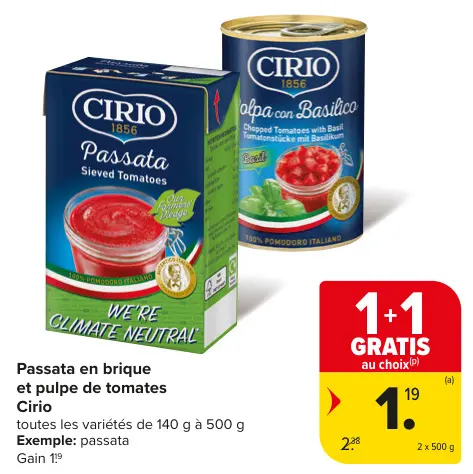 Offre: Passata en brique et pulpe de tomates