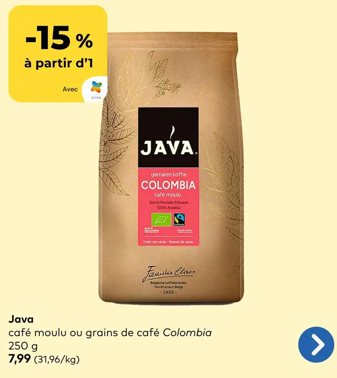 Offre: Java café moulu ou grains de café Colombia