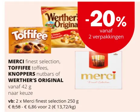 Promotie: Merci, Toffifee, Knoppers, Werther's original