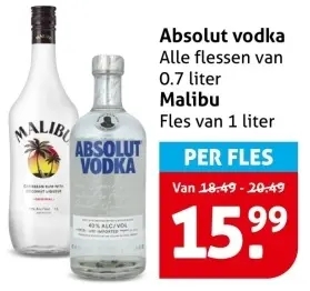 Aanbieding: Absolut vodka of Malibu