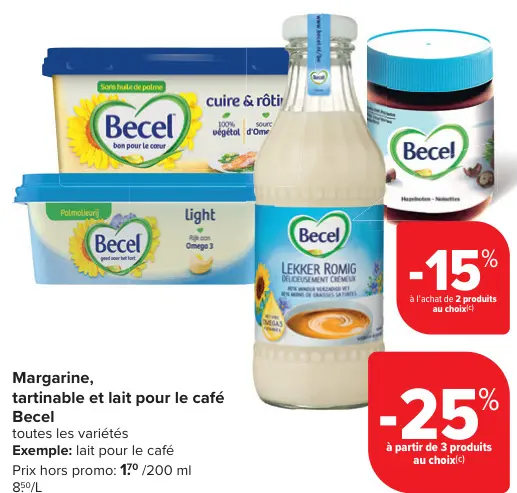 Offre: Margarine, tartinable et lait pour le café