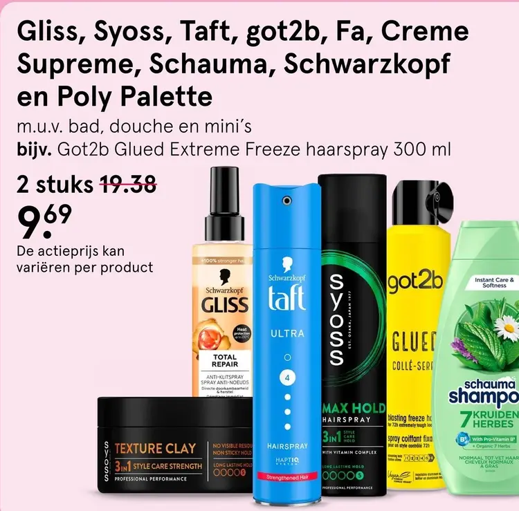 Aanbieding: Gliss, Syoss, Taft, got2b, Fa, Creme Supreme