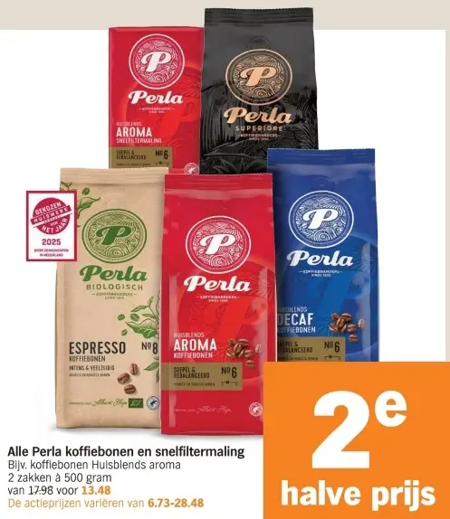 Aanbieding: Perla koffiebonen en snelfiltermaling
