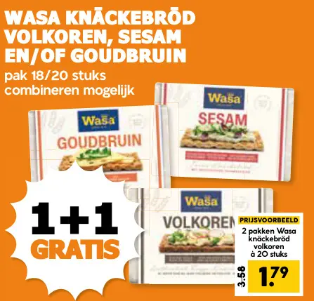 Aanbieding: Knäckebröd volkoren, sesam en/of goudbruin