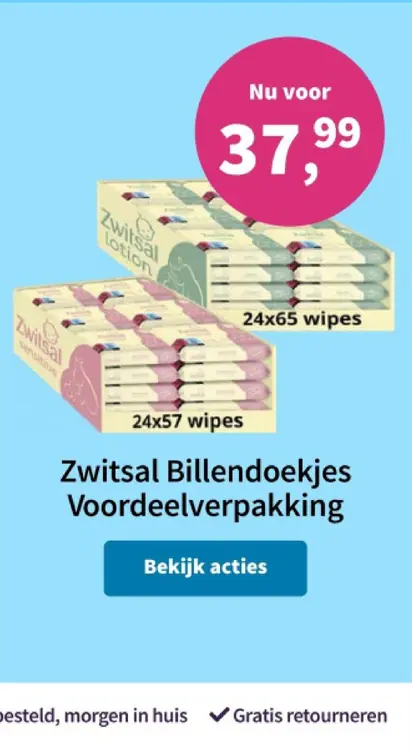 Aanbieding: Zwitsal Billendoekjes Voordeelverpakking