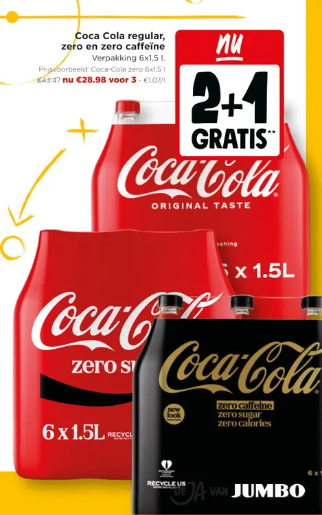 Promotie: Coca Cola regular, zero en zero caffeïne