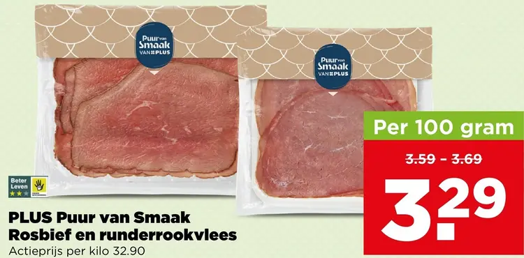 Aanbieding: PLUS Puur van Smaak Rosbief en runderrookvlees