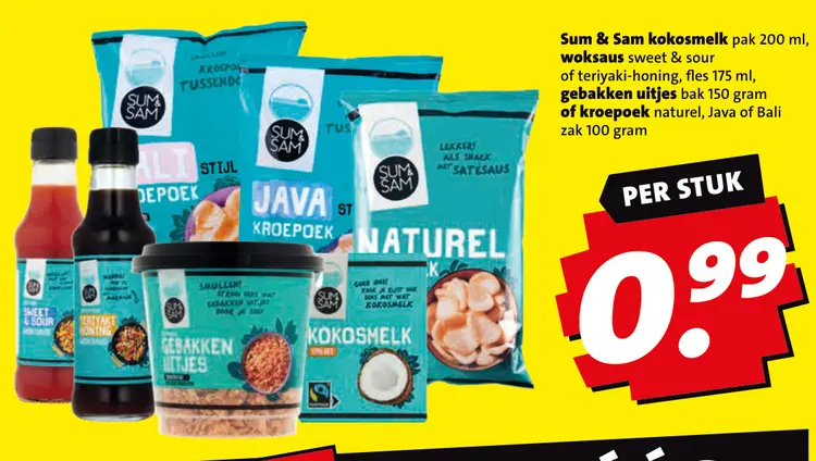 Aanbieding: Sum & Sam kokosmelk, woksaus sweet & sour 