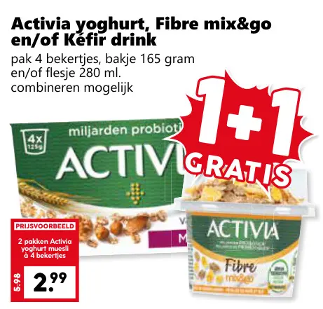 Aanbieding: Activia yoghurt, Fibre mix&go en/of Kéfir drink