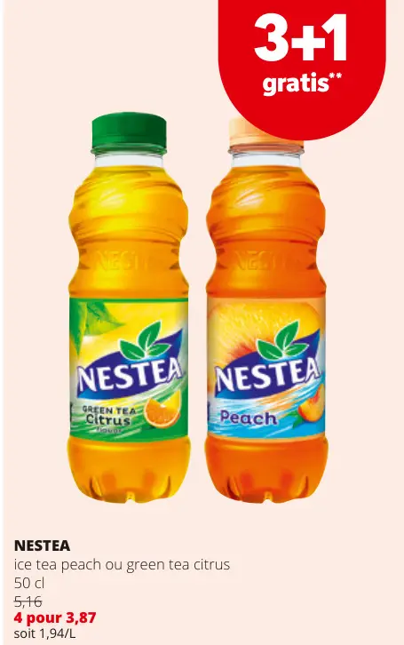 Offre: ice tea peach ou green tea citrus