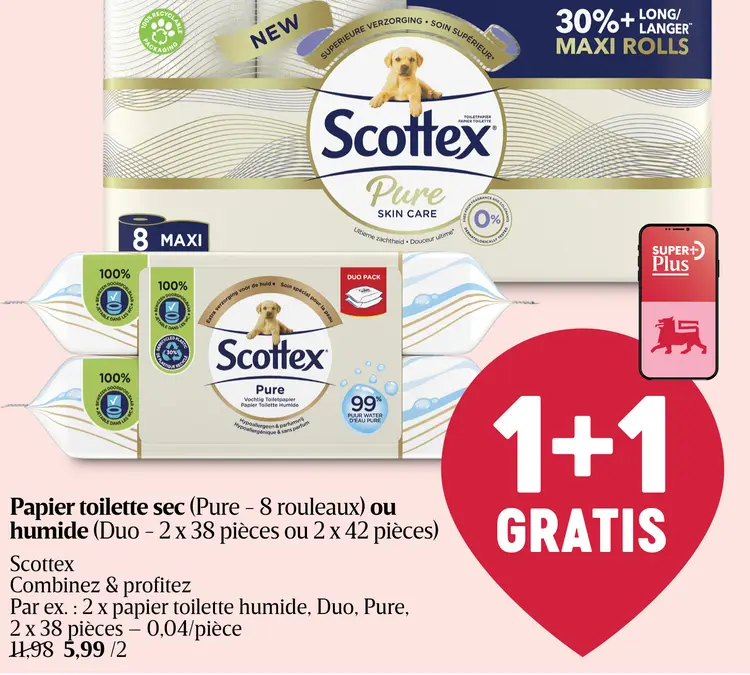 Offre: Papier toilette sec (Pure) ou humide (Duo)