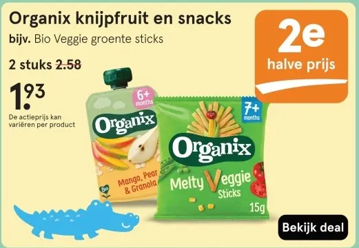 Aanbieding: Organix knijpfruit en snacks