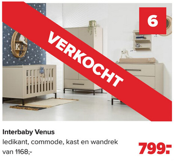 Aanbieding: Interbaby Venus ledikant, commode, kast en wa