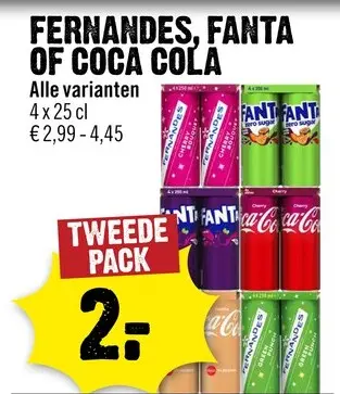 Aanbieding: Fernandes, Fanta of Coca Cola