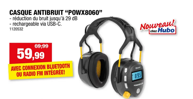 Offre: Powerplus POWX8060 casque antibruit Bluetooth/FM radio 29dB