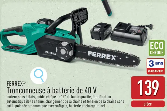 Offre: Tronçonneuse à batterie de 40 V