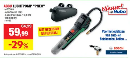 Promotie: Bosch Pneo accu luchtpomp 4V Li Ion + lader
