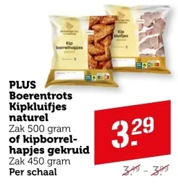 Aanbieding: PLUS Boerentrots Kipkluifjes naturel of kipborrelhapjes gekruid