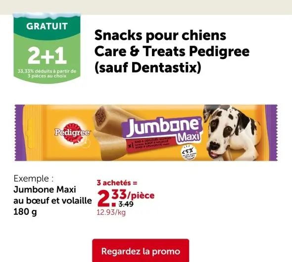 Offre: Snacks pour chiens Care & Treats Pedigree (sa