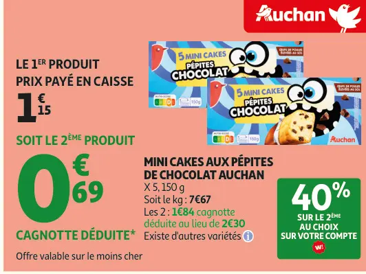 Offre: Mini cakes pépites chocolat