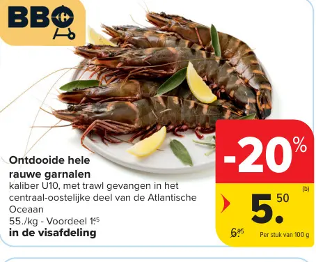 Promotie: Ontdooide hele rauwe garnalen