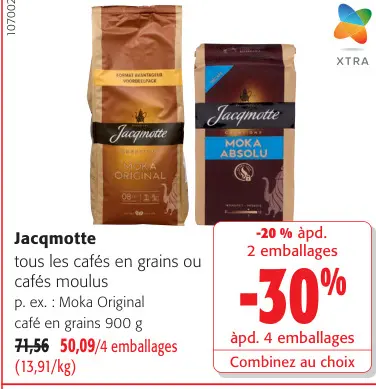 Offre: Jacqmotte Moka Original café en grains 900 g