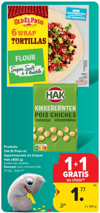 Offre: Produits Old El Paso et légumineuses en brique Hak