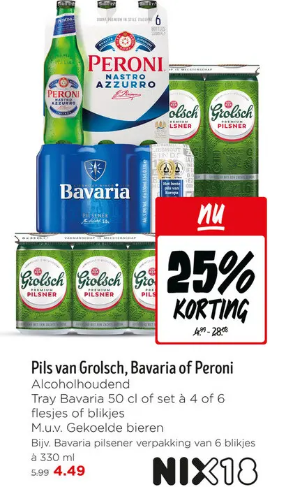 Aanbieding: Pils van Grolsch, Bavaria of Peroni