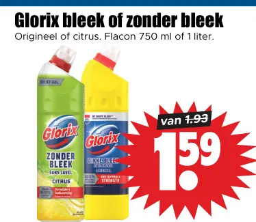 Aanbieding: Glorix bleek of zonder bleek