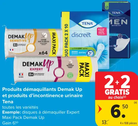 Offre: Produits démaquillants Demak Up et produits d'incontinence urinaire