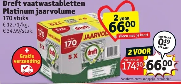 Promotie: Dreft vaatwastabletten Platinum jaarvolume