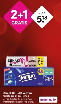 Aanbieding: Demak'Up, Edet vochtig toiletpapier en Tempo