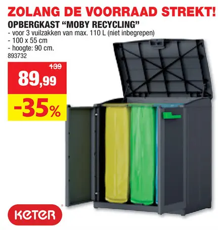 Promotie: Keter Moby Recycling opbergkast 100x90x55 cm