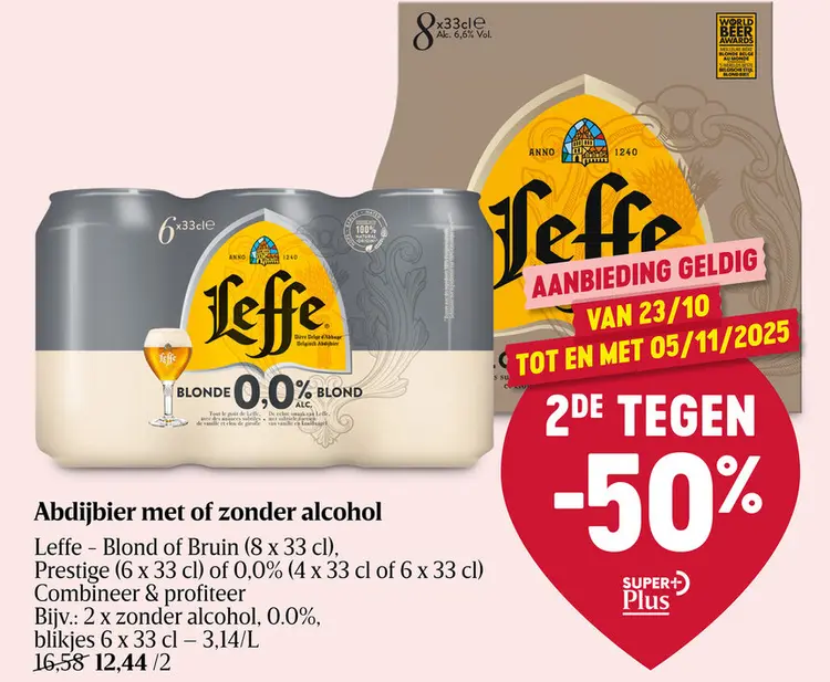 Aanbieding: Abdijbier met of zonder alcohol Leffe - Blond