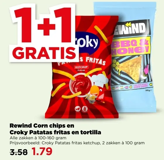 Aanbieding: Rewind Corn chips en Croky Patatas fritas en 