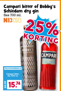 Aanbieding: Campari bitter of Bobby's Schiedam dry gin