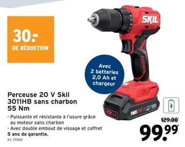 Offre: Perceuse 20 V Skil 3011HB sans charbon 55 Nm