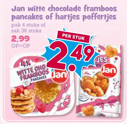 Aanbieding: witte chocolade framboos pancakes of hartjes poffertjes