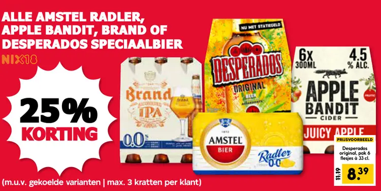 Aanbieding: Amstel Radler, Apple Bandit, Brand or Desperados speciaalbier