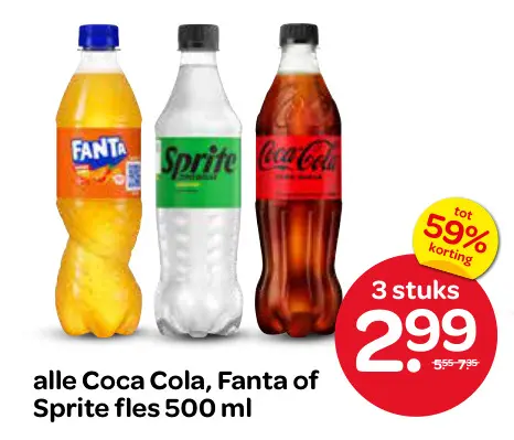 Aanbieding: Coca Cola, Fanta of Sprite fles