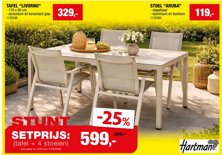 Promotie: Hartman Livorno tuintafel 170x90 cm sand