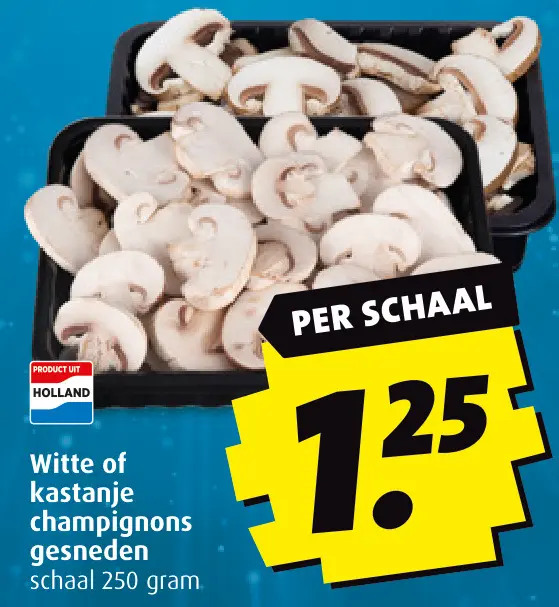 Aanbieding: Witte of kastanje champignons gesneden