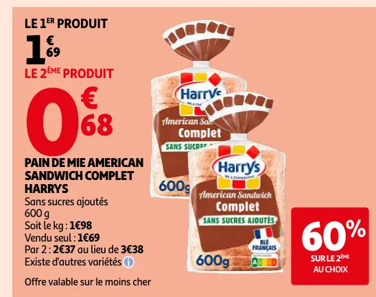 Offre: Pain de mie american sandwich complet